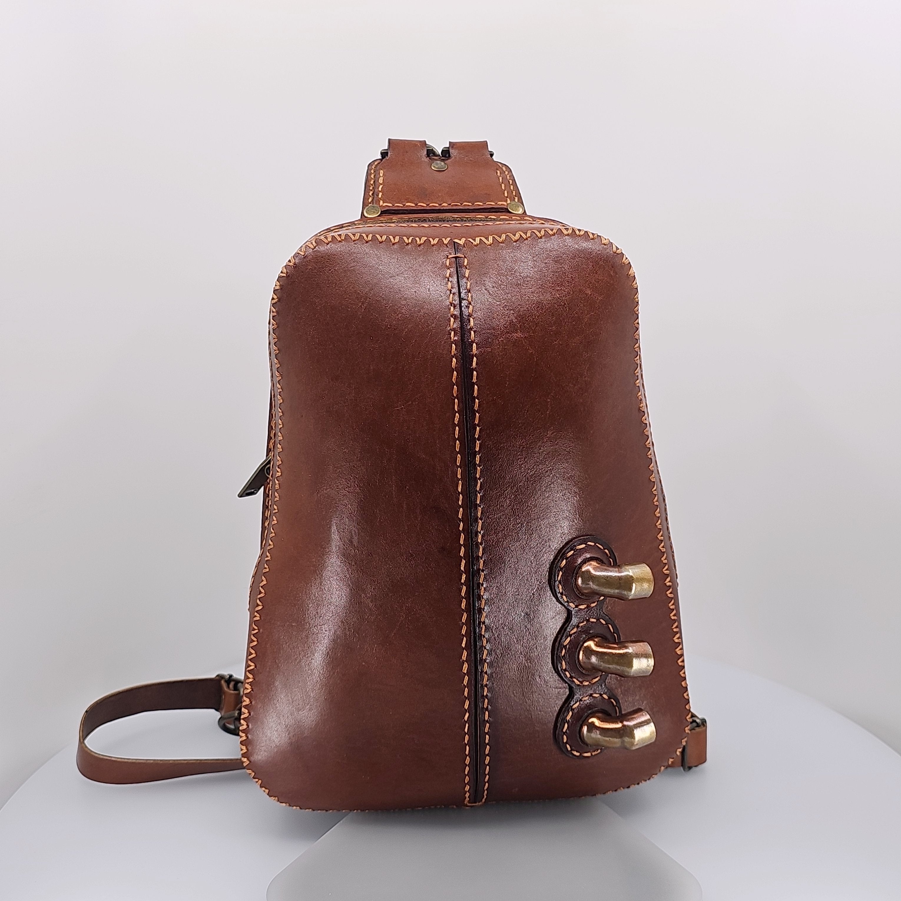 Handmade Leather Backpack - Steampunk - Rich Brown  display picture 3