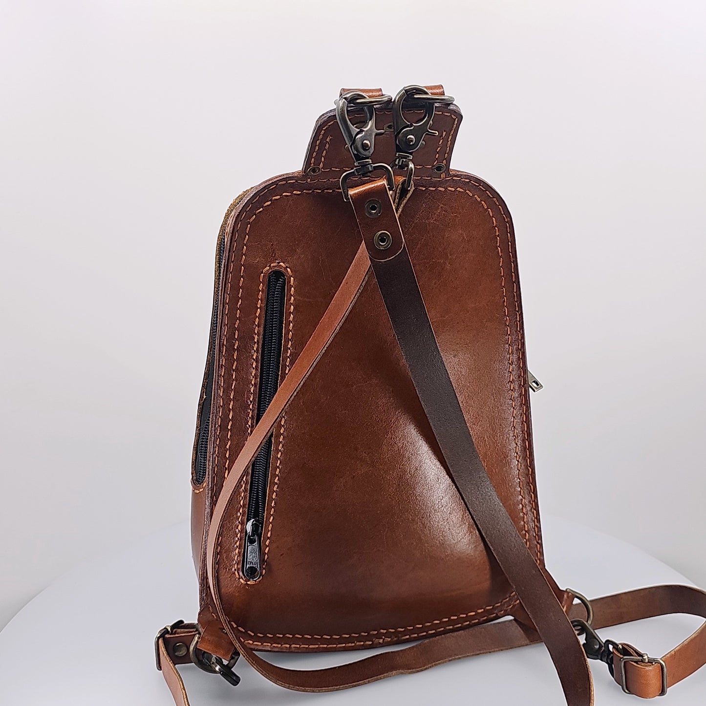 Handmade Leather Backpack - Steampunk - Rich Brown