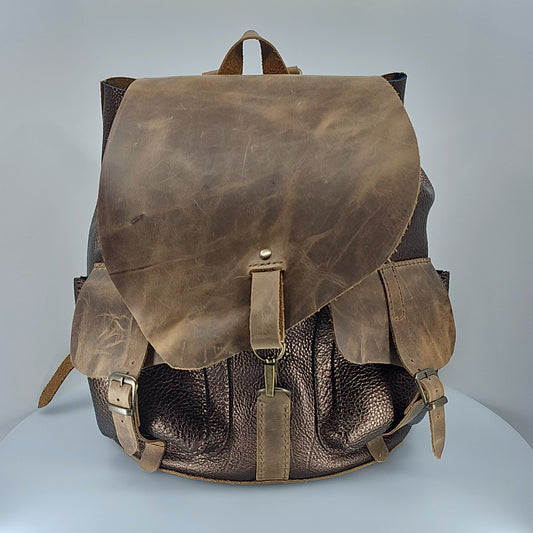 Handmade Leather Backpack - Rugged Brown