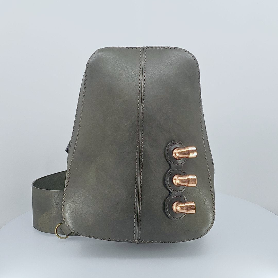 Handmade Leather Sling Backpack -  Steampunk - Dark Green