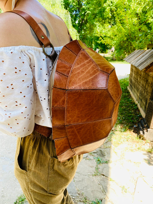 Leather Turtle Shell Backpack